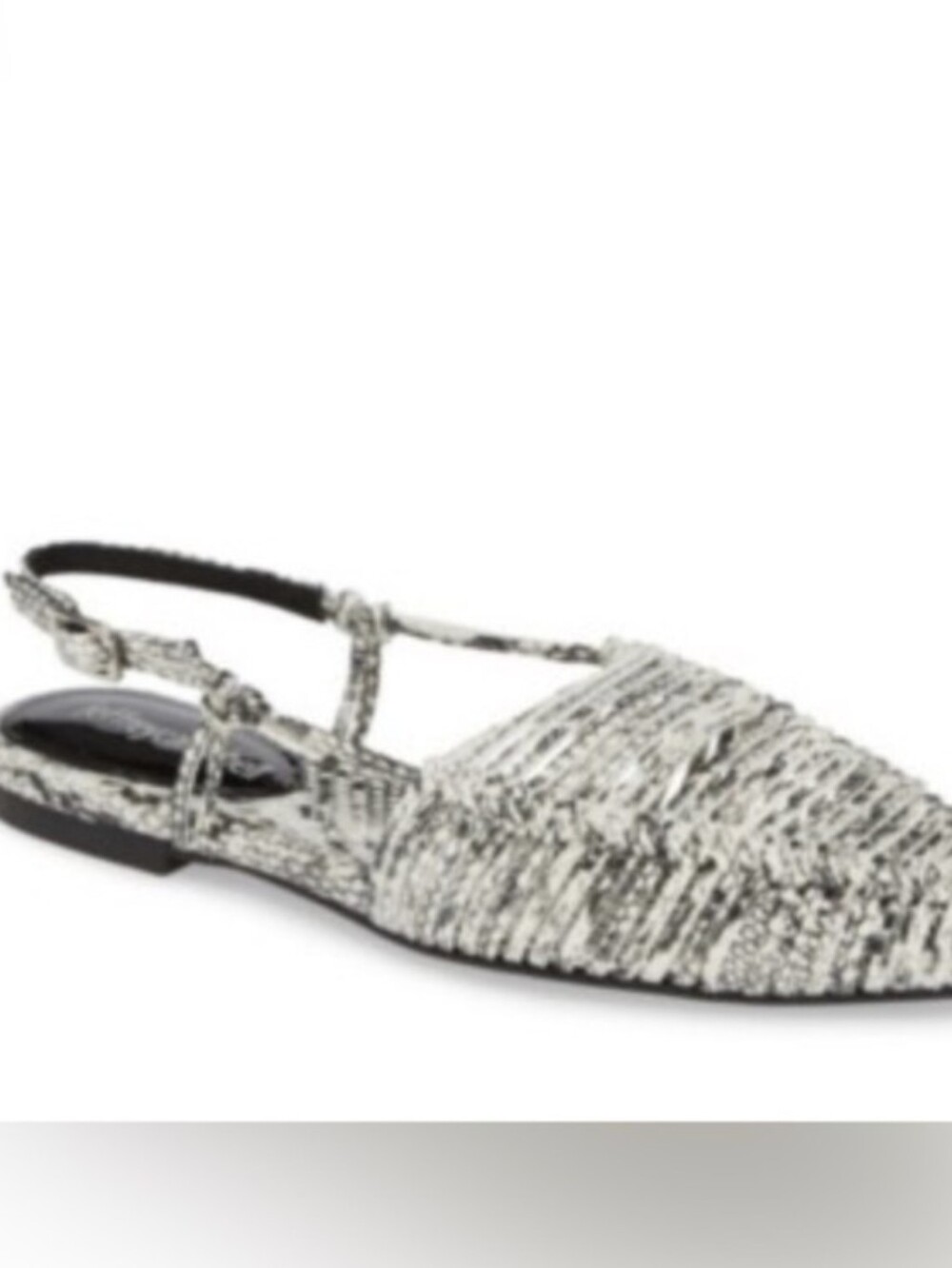 JEFFREY CAMPBELL Myron Slingback Flat — White/Black Snake Pattern Size 8.5